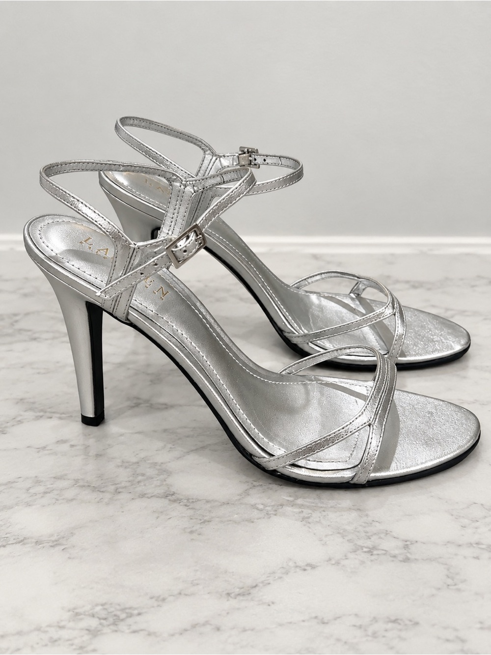 Lauren Ralph Lauren Silver Strappy Stiletto High Heel Sandals Women’s 8.5